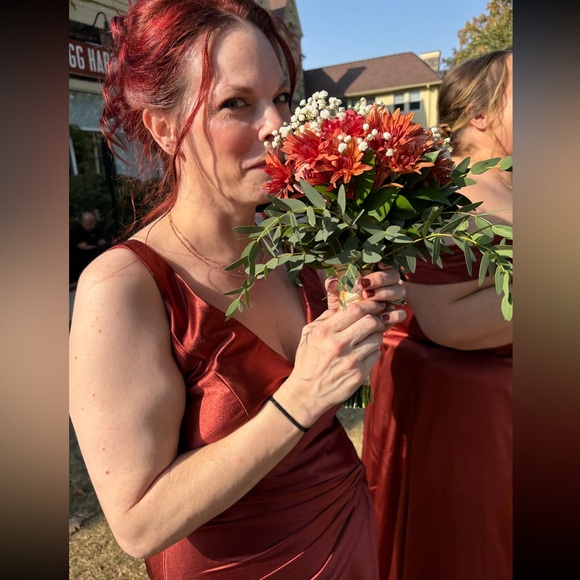 Like new,gorgeous Galena Signature satin bridesmaid dress in Cinnamon(1st 4 pics - Picture 2 of 10